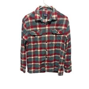 Patagonia Flannel Button Up Shirt 100% Organic Cotton Worn Wear Blue Red Men's M